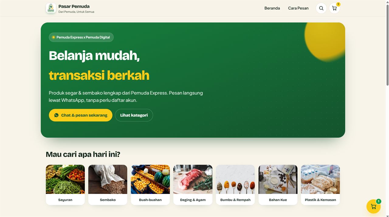 Tampilan Website Toko Online Pasar Pemuda